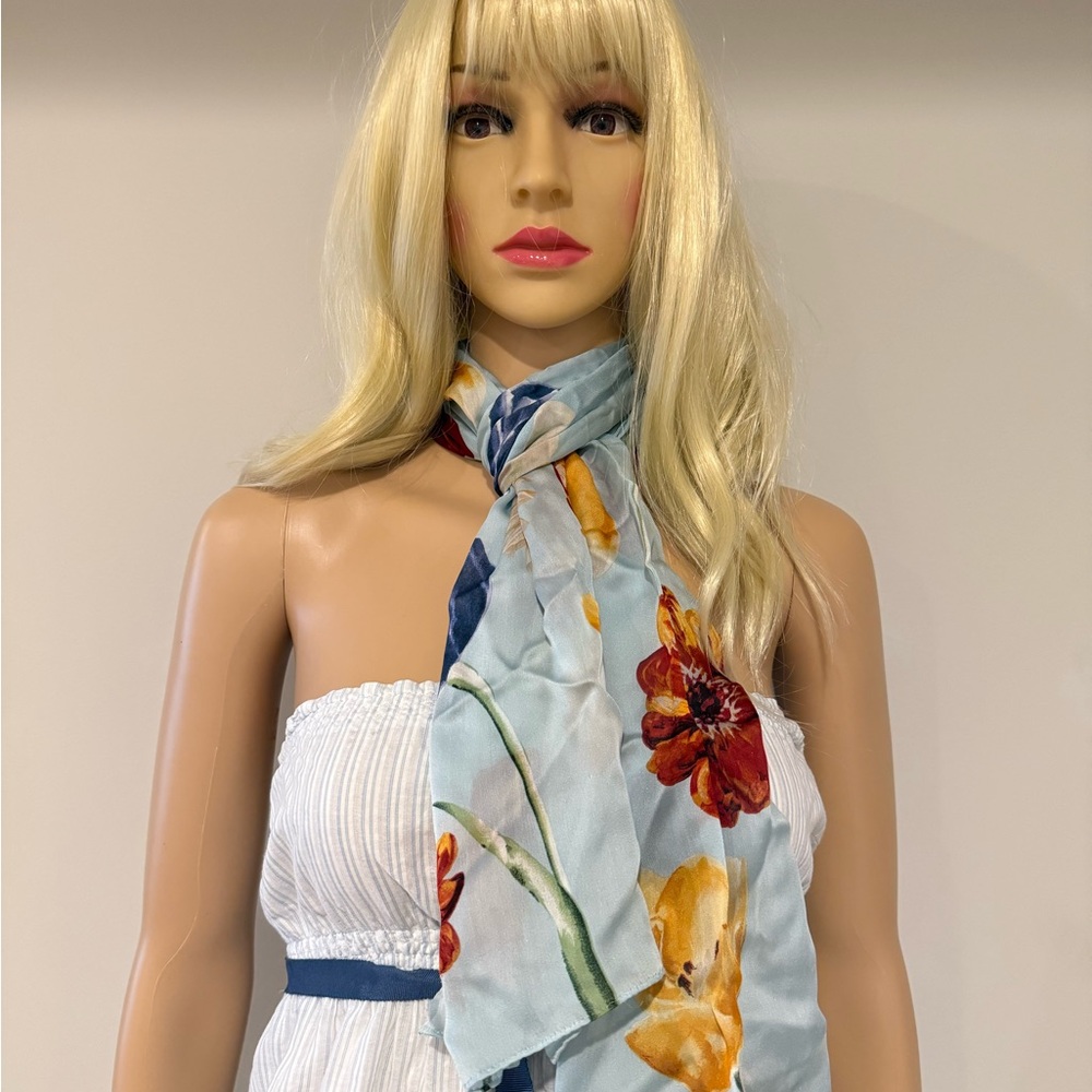 Signature by Echo Blue and Brown Floral Scarf